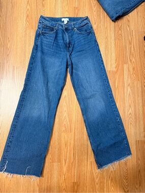 H&M Women’s Wide-Leg Raw Hem Jeans - Blue Denim